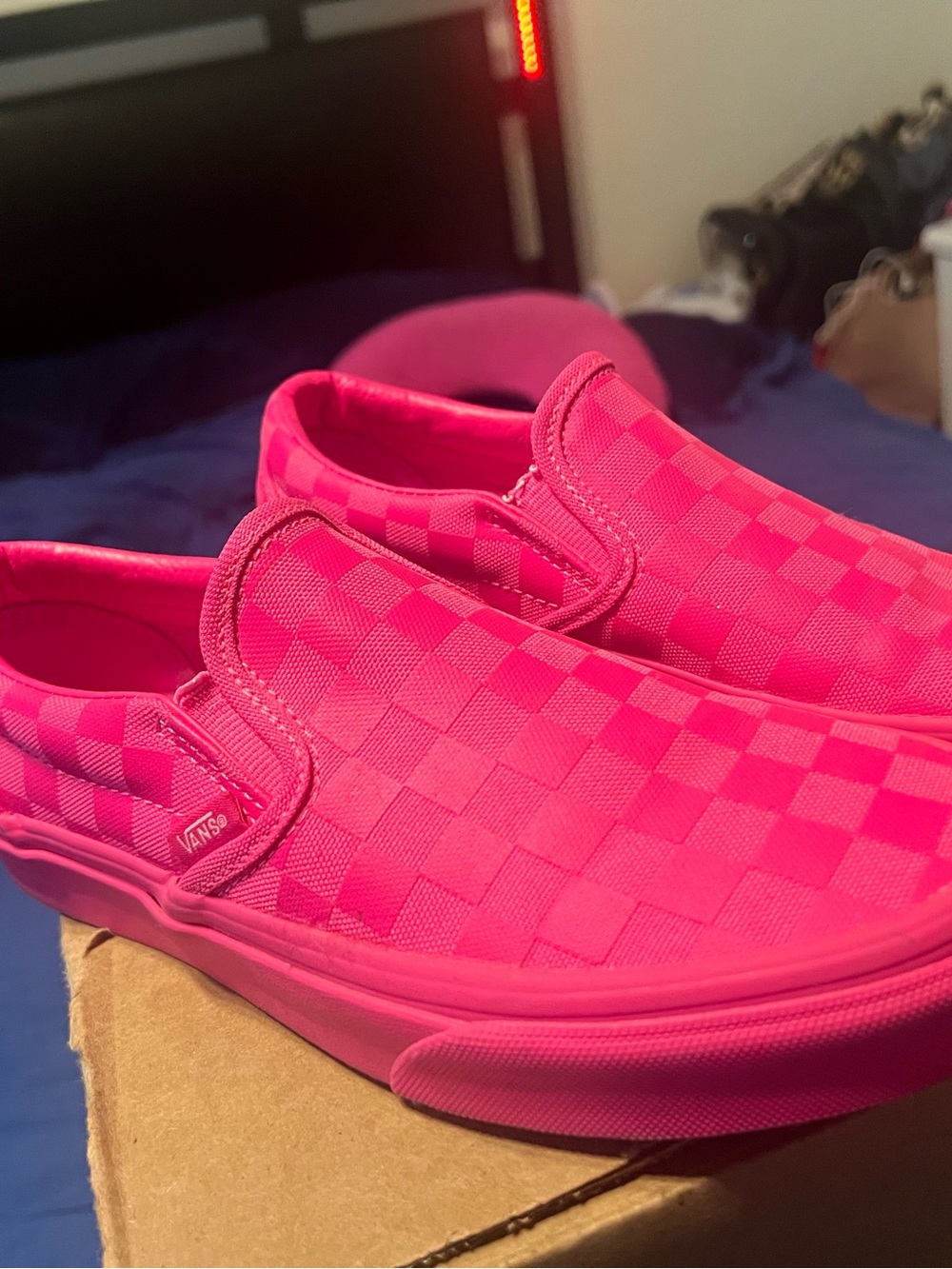 Vans Pink Checkerboard Slip-On Sneakers - Picture 2 of 5